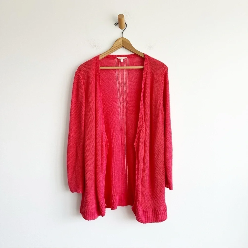 Eileen fisher open front cardigan Sweater Lightweight Linen Salmon Pink Large
